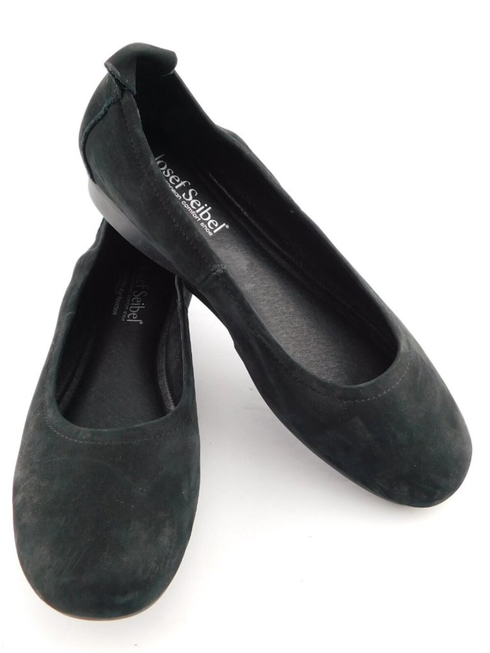 JOSEF SEIBEL Black Nubuck Leather Slip-on Ballerina Ballet Flat Shoes 37